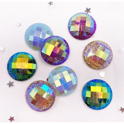 New 10pcs Glitter AB Resin Paillette 20mm Round Faceted Gem Flatback Rhinestone Appliques DIY Wedding Scrapbook Craft SL19