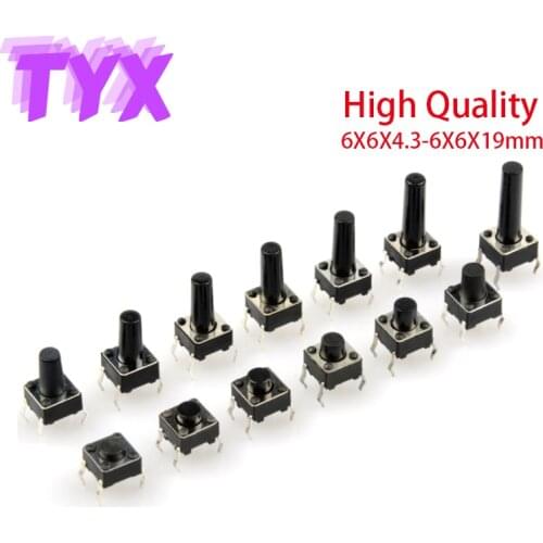 20Pcs/lot Light Touch Mini Button Switch DIP 4-pin 6x6x4.5/5/6/8/10/11/12/13-19MM 6*6*4.5MM-19MM Micro Switch 6x6 Key Switch