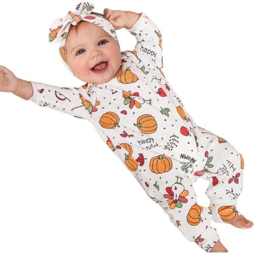2021 Baby’s Casual Jumpsuit with Hat Cute Thanksgiving Turkey Print Long Sleeve 1-piece Long Pants