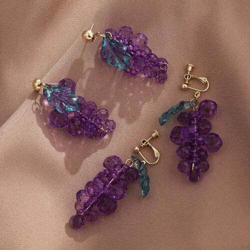 2021 Korean Fashion Piercing Jewelry New Trend Gold Plated Cute Crystal Beads Grape Earrings Brincos Long Earrings For Women