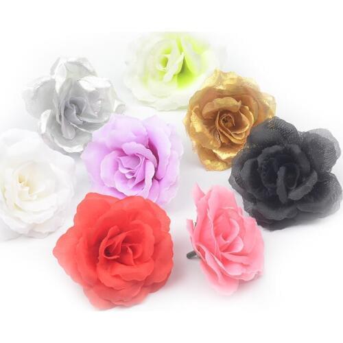 30pcs/lot 7cm Large Gold Silk Artificial Rose Flowers Head For Home Wedding Decoration DIY Craft Scrapbooking Supplies Fake Flow