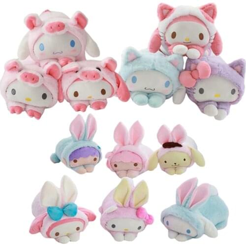 32*20cm Kawaii Soft KT/melody/Pig Plush Toy Cartoon Anime Long Cushion Fluffy Cat/Bunny Napkin Kids Christmas Gift