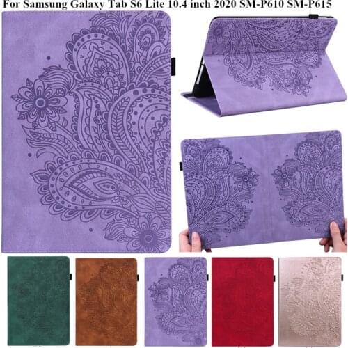 3D Flower Embossed Tablet Case for Samsung Galaxy Tab S6 Lite SM P610 Flip Stand Soft TPU Back for Samsung S6Lite Tab Cover +Pen