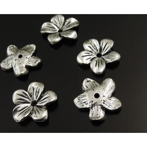 80pcs/lot Small Metal Antique Silver Color Flower Shape Beads Necklace Bracelet Handmade Mini Craft Finding 13*13mm 02957