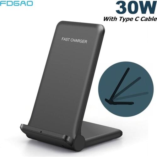 30W Qi Wireless Charger Foldable Stand Pad Fast Charging Dock Station For iPhone 12 11 XS XR X 8 Airpods Pro Samsung S21 S20 S10