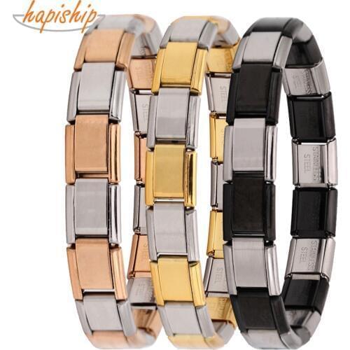 Hapiship 2018 Fashion Men/Womens New Design Jewelry 9mm Width Mixed Color 18Links Stainless Steel 17.3cm Bracelet Bangle PJ055