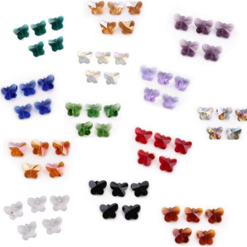 10Pcs 14mm Faceted Glass Crystal Butterfly Loose Spacer Beads Jewelry Making DIY