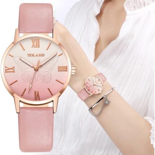 New Watch Women Best Selling Fashion Creative 3D Butterfly Dial Quartz Wristwatch Casual Leather Strap Clock Watch reloj mujer