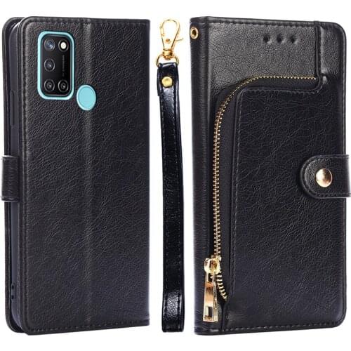 Zipper Wallet Case for OPPO Realme C17 6.5inch Wallet Coque Case Leather Flip Cover Card Slot Pouch Case for OPPO Realme 7i