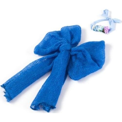 D7WF 2 Pcs Newborn Photography Props Bowknot Wrapped Cloth Blanket Headband Set Baby Photo Shooting Posing Assist