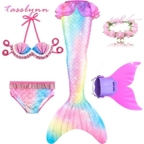 Fantasy Children Mermaid Tails Swimming Party Cosplay Costumes Halloween Little Mermaid Girls Swimsuit Bikini Set Bathing Suit