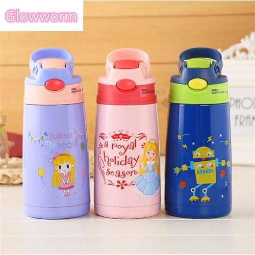 400ml Kids Stainless Steel Thermos Mug With Straw Cartoon Leak-Proof Vacuum Flask Children Thermal Bottle Thermocup