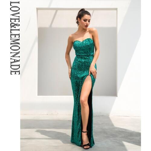 LOVE&LEMONADE Green Tube Top Fish Tail Shaped Elastic Sequin Material Long Dress LM81142
