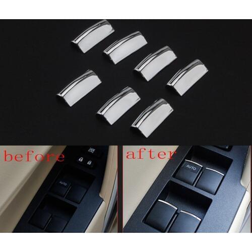 For Toyota RAV4 Corolla Car Window Lift Switch Button Decorate Cover trim 7pcs Chrome Stainless Steel Auto Styling Sticker 2014