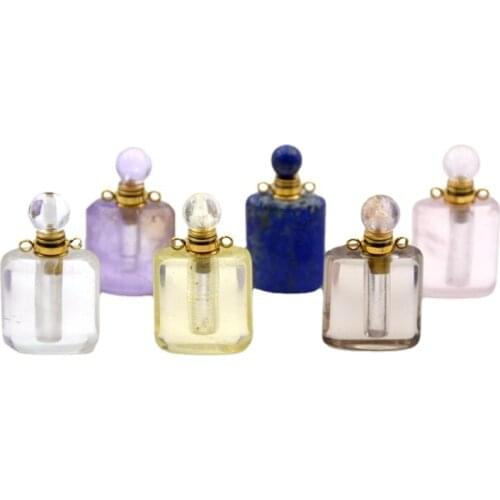 Gems stone Perfume Pendant Necklace sweater chain rose quartzs citrines amethysts Magical Medicine Bottle Aroma Oil diffuser