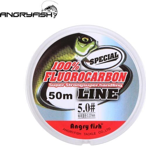 ANGRYFISH 100% Fluorocarbon Fishing Line 50m transparent Super strong Fish Line