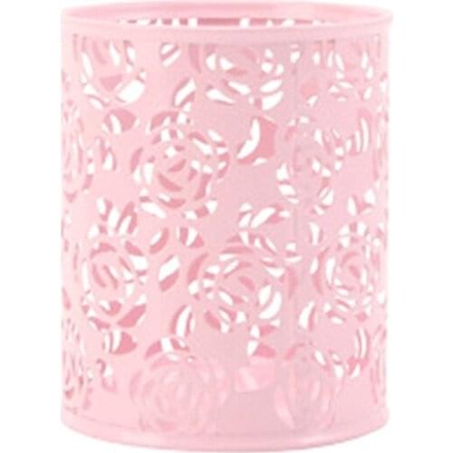 K92C Portable Hollow Pen Holder Rose Flower Pattern Metal Desktop Keep Your Desk Away from a Mess Stationary Desktop