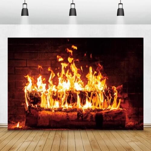 Brick Wall Fireplace Log Fire Interior Room Photography Backdrops Photo Backgrounds Christmas Room Decor Photophone Photocall