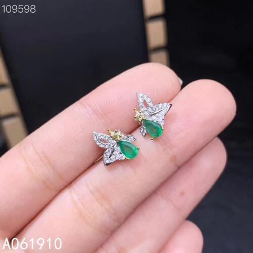KJJEAXCMY boutique jewelry 925 sterling silver inlaid Natural Emerald Womens earrings support detection fashion