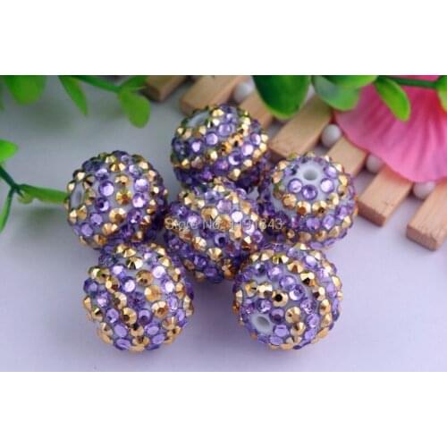 Kwoi vita Summer Color 20mm 100pcs/lot light purple/gold color Chunky Resin Rhinestone Beads Ball for Kids Girls Jewelry Making