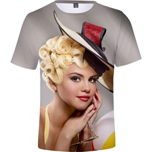 Hot Sale Summer 3D printed American singer Selena Gomez sexy T-shirt men and women fashion trend casual sports short-sleeved top