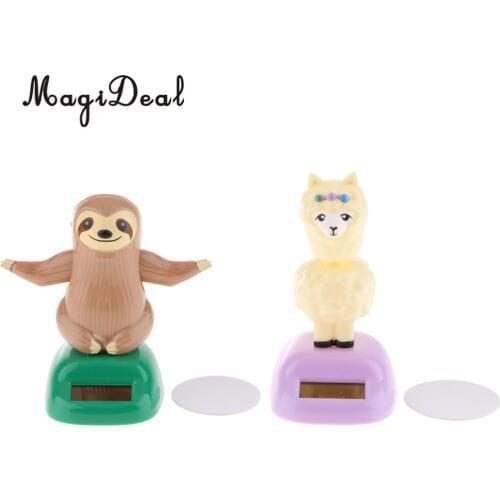 MagiDeal 2Pcs Solar Powered Dancing Animal Figure Alpaca & Sloth Toy Car Decor