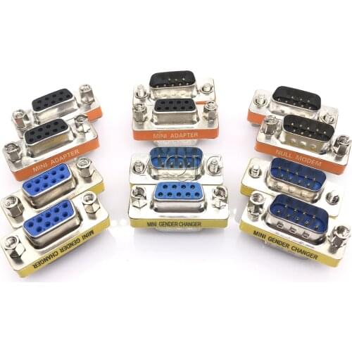 DB9 9Pin Male To Male Mini Gender Changer Adapter RS232 Serial Connector Female To Female Female To Male D-Sub Null modem Mini
