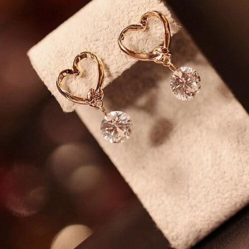Trendy Round Zircon Stud Earrings For Women Mini Sweet Shining Crystal Heart Earring Girls Wedding Gold Color Jewelry Gift