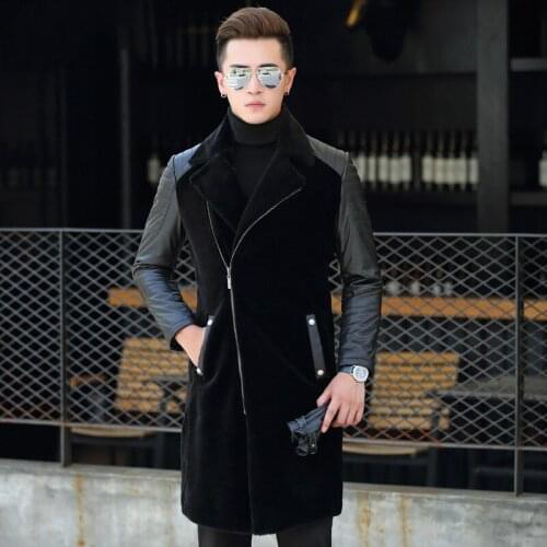 Genuine Sheepskin Leather Jacket Men Sheep Shearing Real Wool Fur Coat Autumn Winter Long Mens Leather Jackets 16019 KJ2184