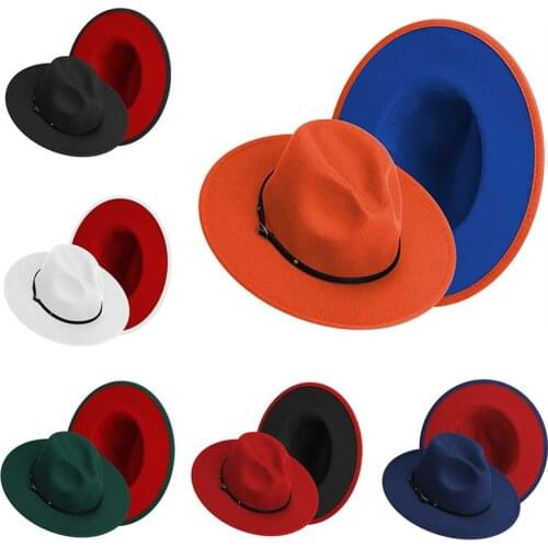 Fedora Hats for Women Men Two Tone Felt Fedora Hat with Belt Buckle Felt Panama Hat