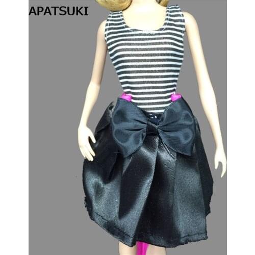 Black White Striped Bowknot Party Dress For Barbie Doll Kids Toy Fashion 1/6 Doll Clothes For 1:6 BJD Doll Accessories