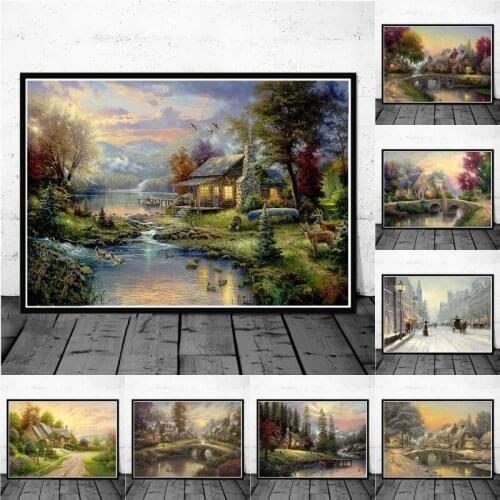 Classic Thomas Kinkade Landscape Canvas Painting Posters and Prints Wall Art Aesthetic Pictures Living Room Home Decor Cuadros