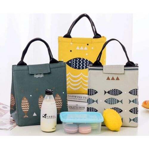 New Arrival Waterproof Canvas Lunch Bag Functional Pattern Cooler Lunch Box Portable Insulated Canvas Thermal Food Picnic Bags