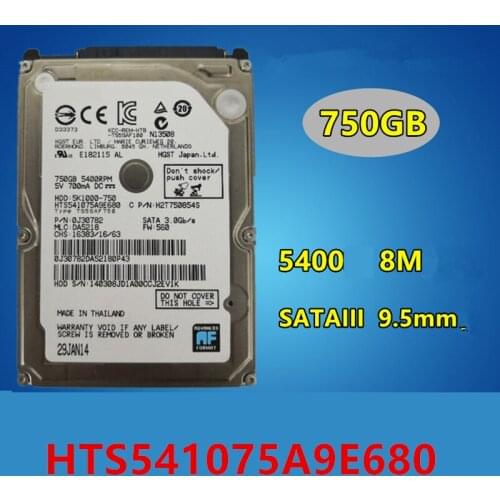 New Original HDD For Hgst 750GB 2.5" SATA 6 Gb/s 8MB 5400RPM 9.5MM For Internal Hard Disk For Notebook HDD For HTS541075A9E680