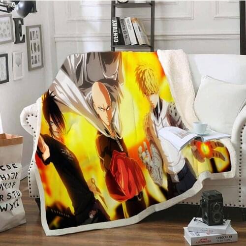 ONE PUNCH MAN Funny Character Blanket 3D Print Sherpa Blanket on Bed Home Textiles Dreamlike Style 02