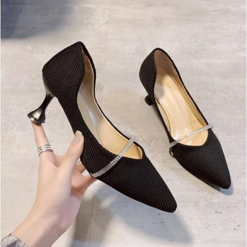 Rhinestone decoration Autumn Flock pointed sandals sexy high heels mujer 2020 New Sexy Concise Elegant High-heeled shoes U14-87