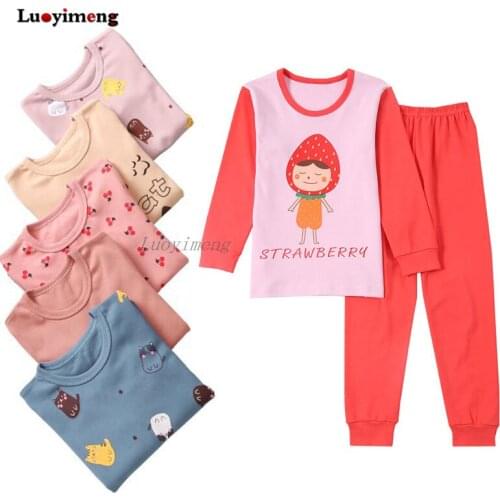 Baby Girls Cartoon Pajamas Sets 100%Cotton Long-sleeved Childrens Clothing Sets for 2 4 6 8 10 12 Years Boys Clothes Sleepwear