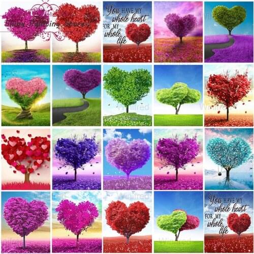 Full Square Diamond Painting Love Heart Shape Tree Colorful Landscape Diamond Embroidery Cross Stitch Kit Scenic Home Decoration