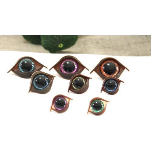 100PCS--NEW 13/14/15/16/18/20/22/24MM round safety clear toy eyes + glitter Nonwovens + hard washer + brown eyelid --size option