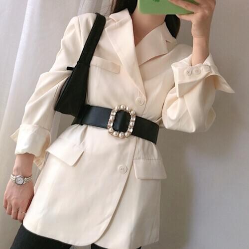 Luxury Pearl rhinestone belts for women wide black soft faux leather belt for coat dress girl party decorate accessories gifts