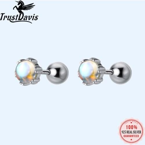 TrustDavis Real 925 Sterling Silver Fashion Synthesis Coloured Glaze Stud Earrings for Women Wedding Party Fine Jewelry DS364