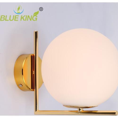 Post modern matte white glass ball Modern Led Wall Lamp Sconce For Living Room Bedroom Wall Light gold iron Indoor Home Decor