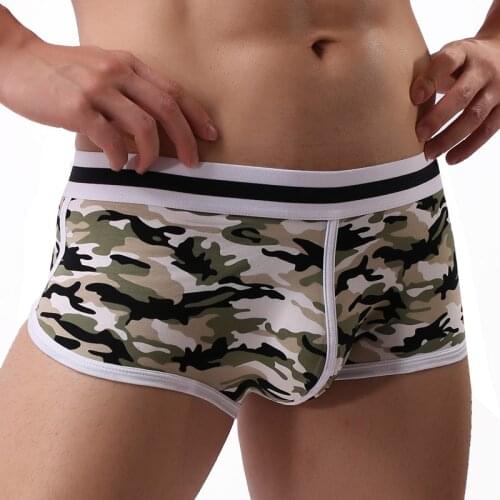 New Mens Boxers Shorts Fashion Camouflage Printed Mens Underwear Men Sexy U Convex Boxershorts Natural Cotton Male Panties