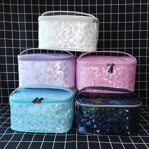 Women Travel Cosmetic Bag Organizer Diamond Lattice Zipper Storage Makeup Case Leather Wash Bath Pouch Beauty Toiletry Kit Bags