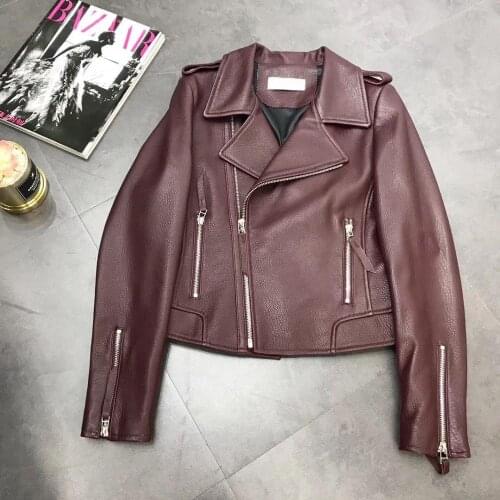 Maylofuer genuine leather jacket women coat fashion locomotive jackets for spring winter long sleeves with zipper 3 colors