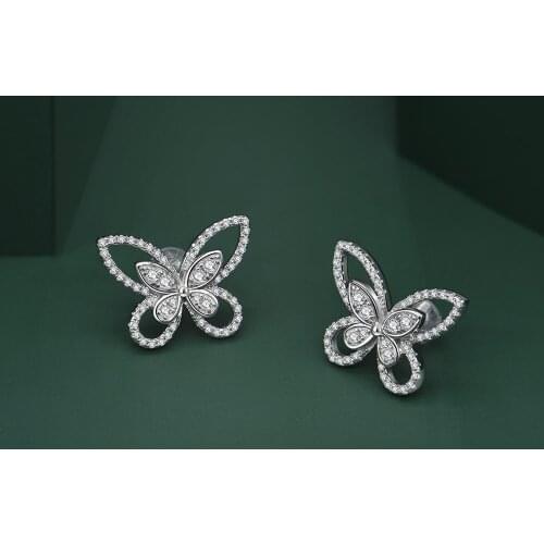 14*19MM Butterfly Simulated Moissanite Diamond Stud Womens Earrings 925 Sterling Silver Party Wedding Fine Jewelry