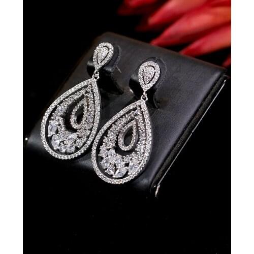 ASNORA Womens Big Teardrop Zirconia Bridal Long Earrings Wedding Party Drop Earrings Jewelry 00773