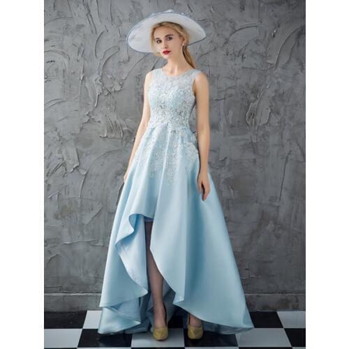 Nice Lace Asymmetrical Scoop Bead Appliques Prom Dress Women Banquet High Low Evening Party Dress 2020 Vintage Formal Gown