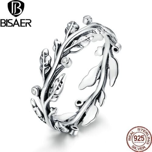 BISAER 100% 925 Sterling Silver Forever Clear CZ Classical Branches Finger Rings Women Dubai Wedding Bridal Jewelry ECR669