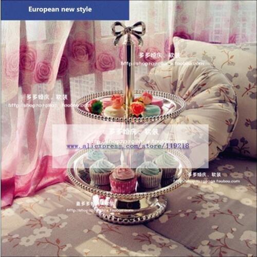 1 PCS Real material Continental double-layer bow cake plate wedding birthday snack plate CAPCAKE dessert West Point frame